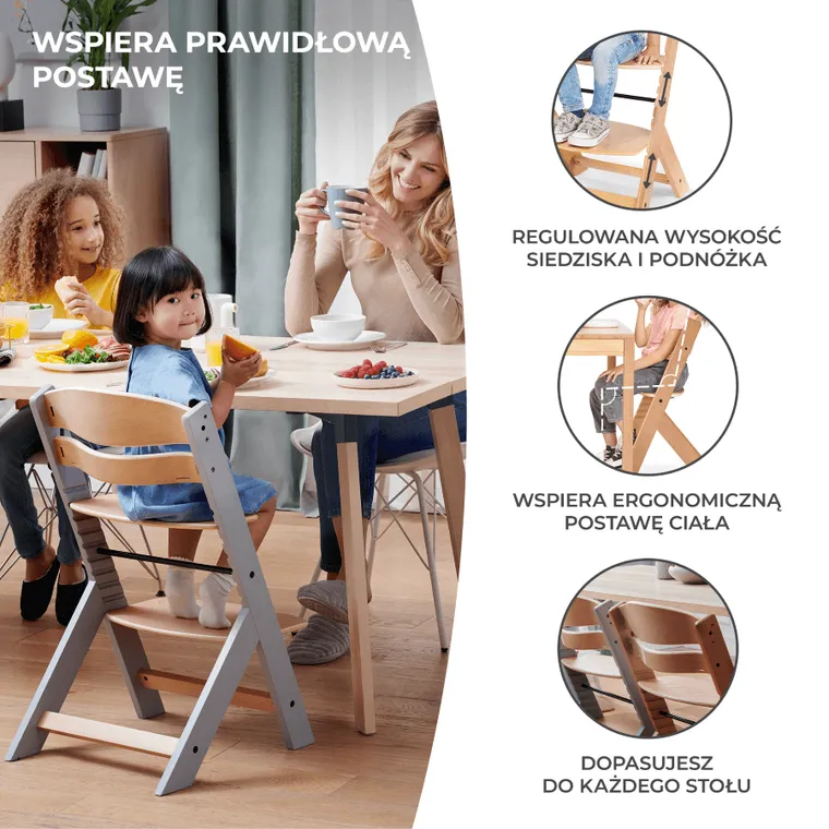 Kinderkraft, Enock, scaun pentru hranire copii 3in1, picioare gri