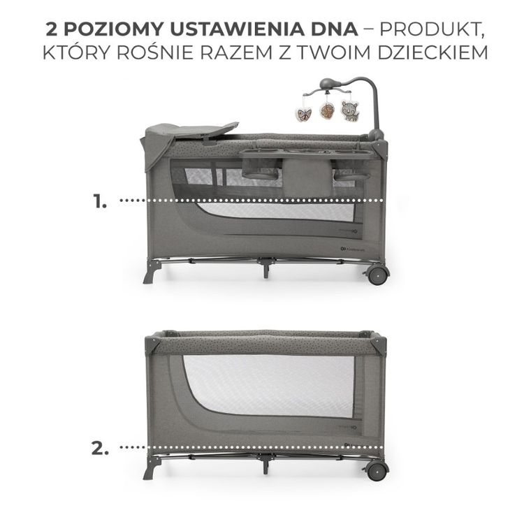Kinderkraft, Joy 2, patut de volaj cu accesorii, 3in1, Dark Grey