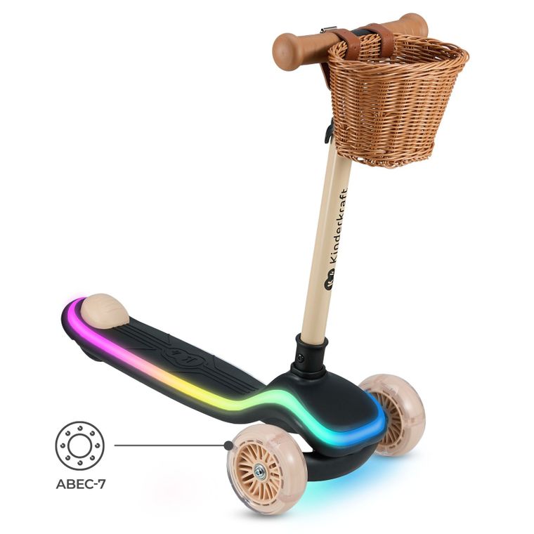 Kinderkraft, Raket, trotineta cu 3 roti LED, Beige