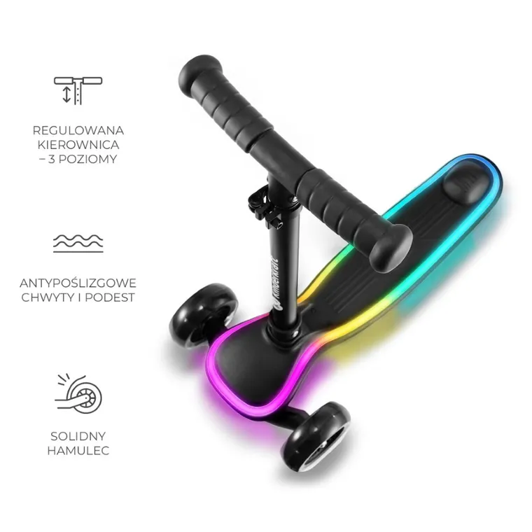 Kinderkraft, Raket, trotineta cu 3 roti LED, Black
