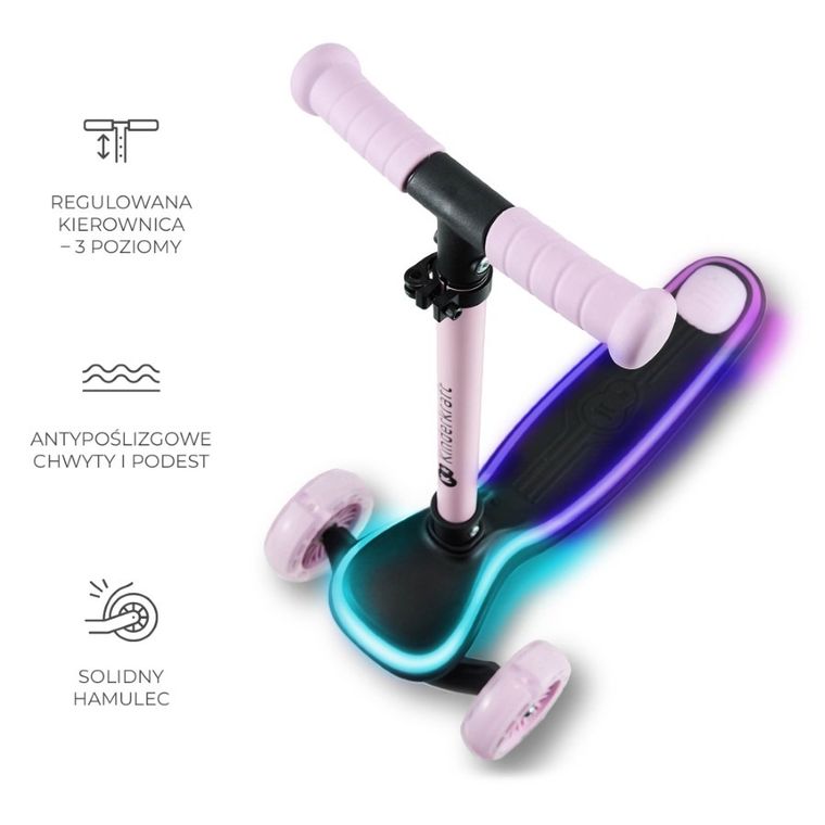 Kinderkraft, Raket, trotineta cu 3 roti LED, Pink
