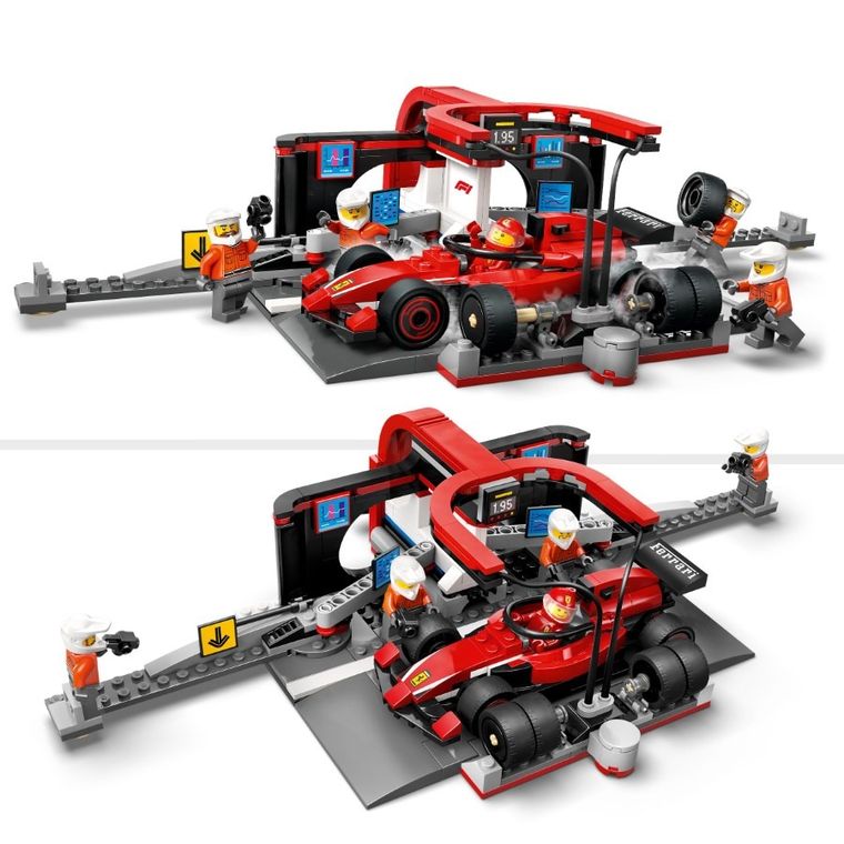 LEGO City, Boxa si mecanici F1 cu masina Ferrari, 60443