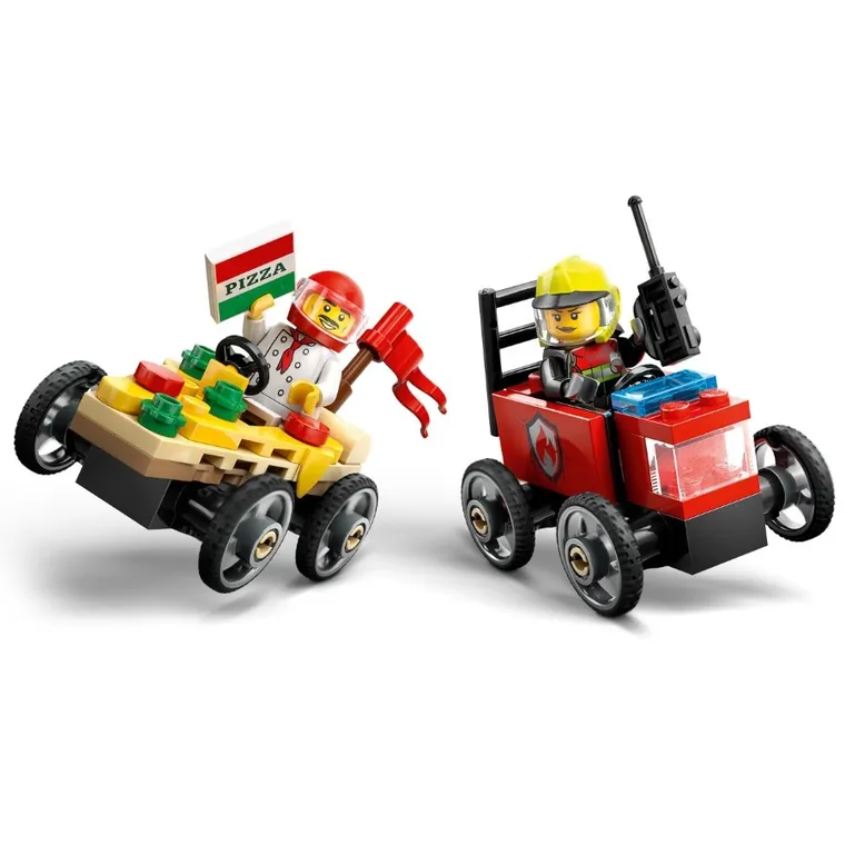 LEGO City, Pachet de curse Furgoneta de pizza vs. autospeciala de pompieri, 60458