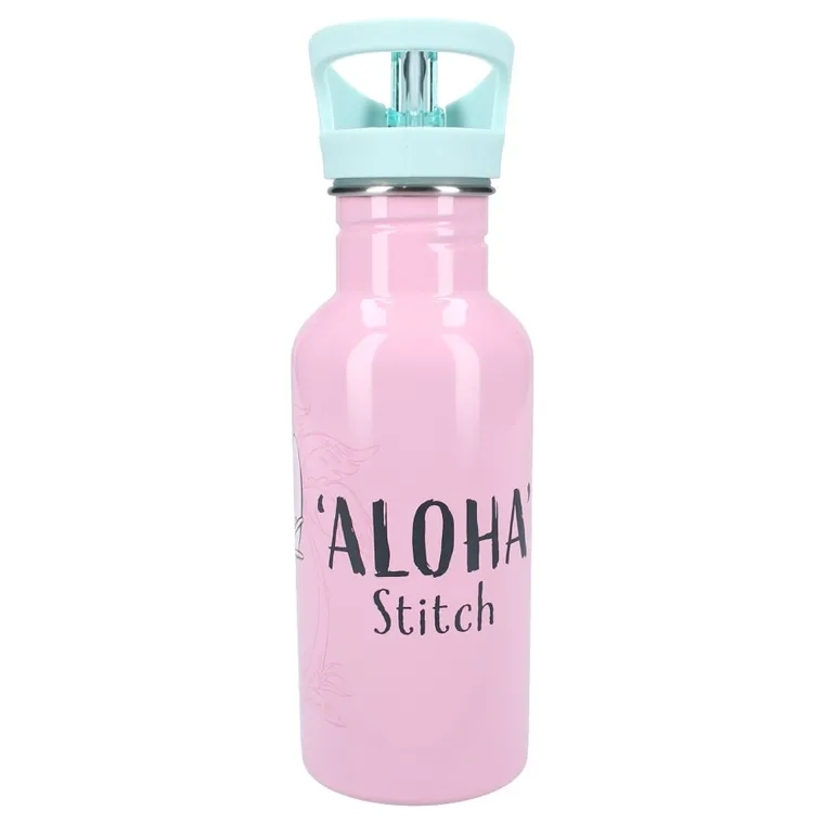 Lilo si Stitch, Take A Sip, sticla da apa cu pai, roz, 500 ml