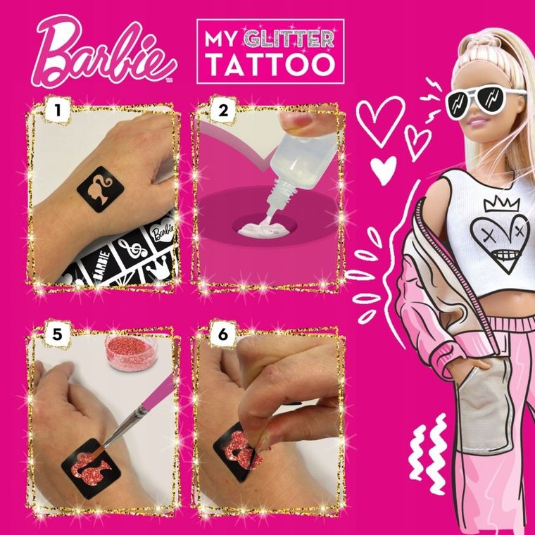 Lisciani, Barbie, My Glitter Tattoo, set creativ