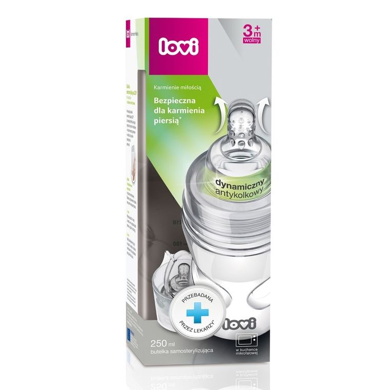 LOVI, Biberon cu autosterilizare 250 ml, 3 m+