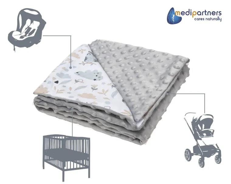 Medi Partners, Animale, patura din bumbac, minky, 75-100 cm