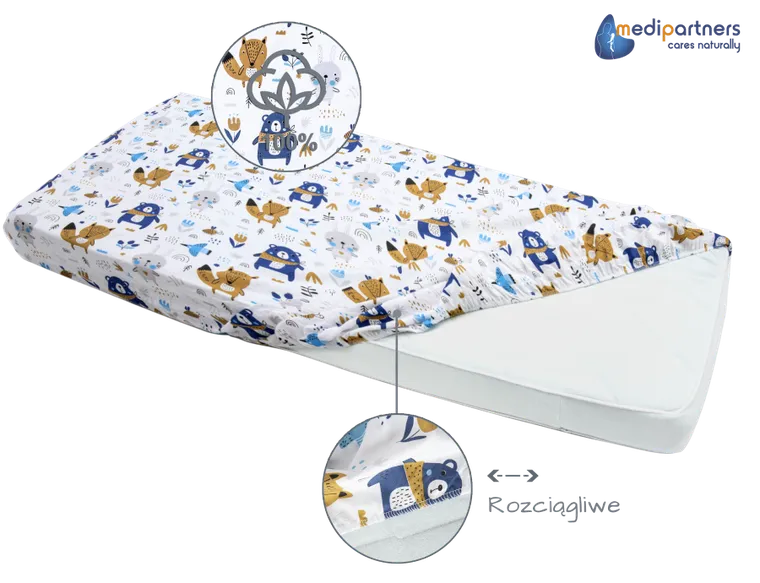 Medi Partners, Boho Animals, cearceaf cu elastic, bej, 60-120 cm