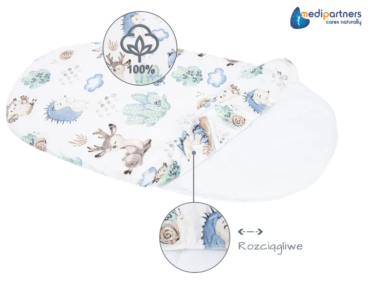 Medi Partners, Caprioare si Arici, cearceaf din bumbac cu elastic pentru carucior