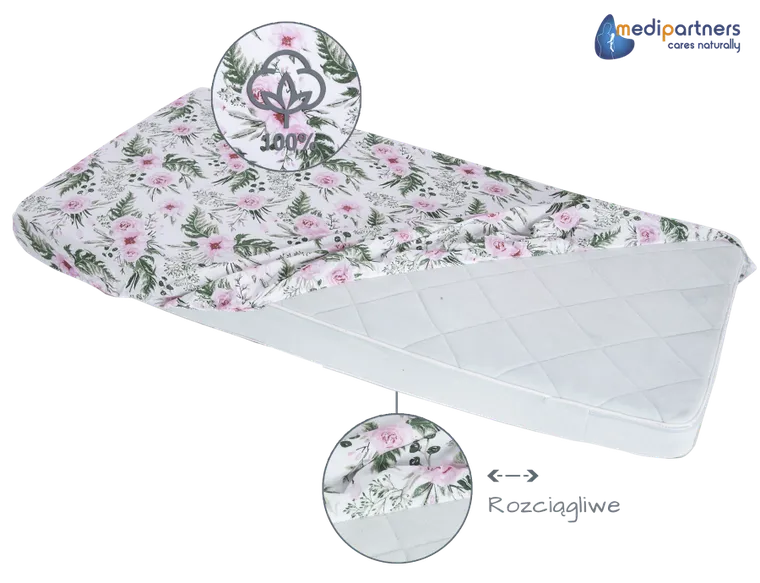 Medi Partners, Flori, cearceaf cu elastic, roz, 60-120 cm