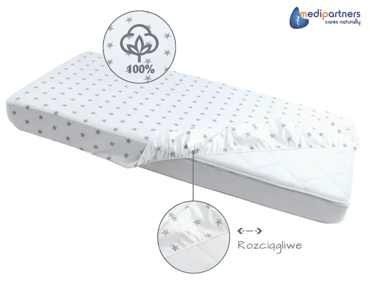 Medi Partners, Stars, cearceaf cu elastic, alb, 60-120 cm