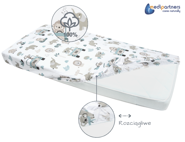 Medi Partners, Zoo, cearceaf cu elastic, 120-60 cm