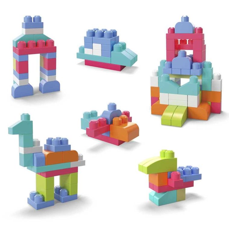 MEGA Bloks, geanta cu blocuri, roz, set de constructie, 60 piese