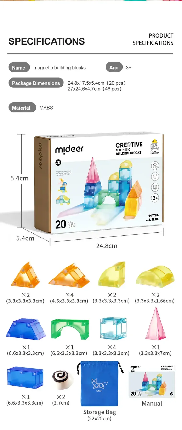 Mideer, blocuri magnetice 3D, 20 piese