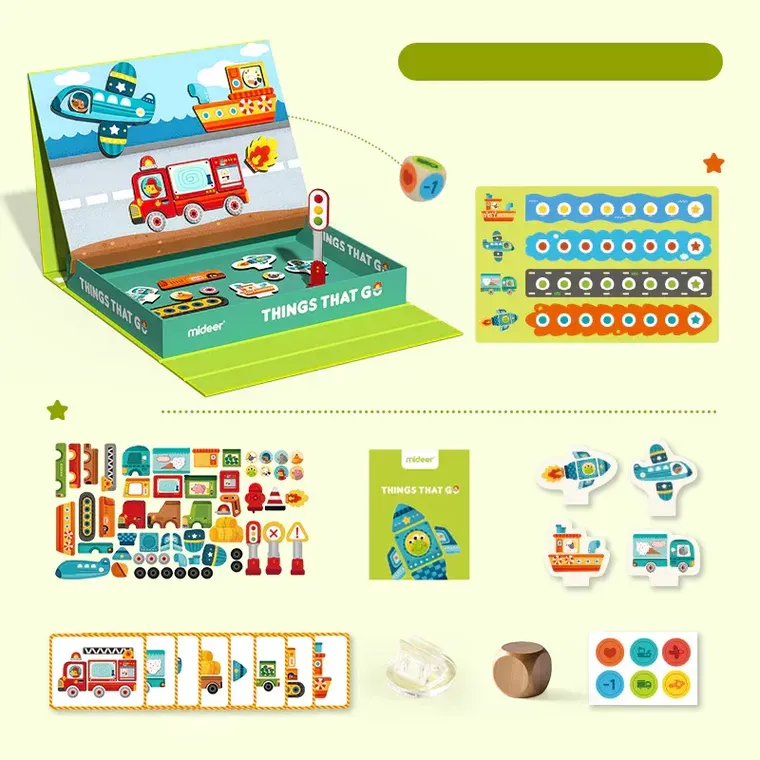 Mideer, Vehicule, joc + puzzle magnetic 2in1