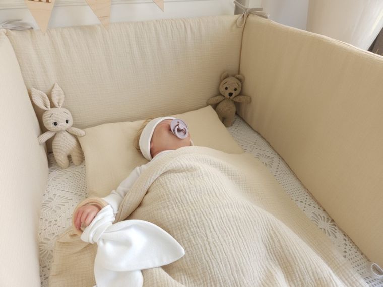 MimiNu, aparatori pentru patut, muselina, bej, 180-30 cm