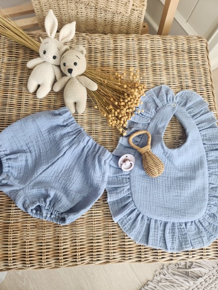 MimiNu, bloomers din muselina, denim, marime S, 0-1 ani