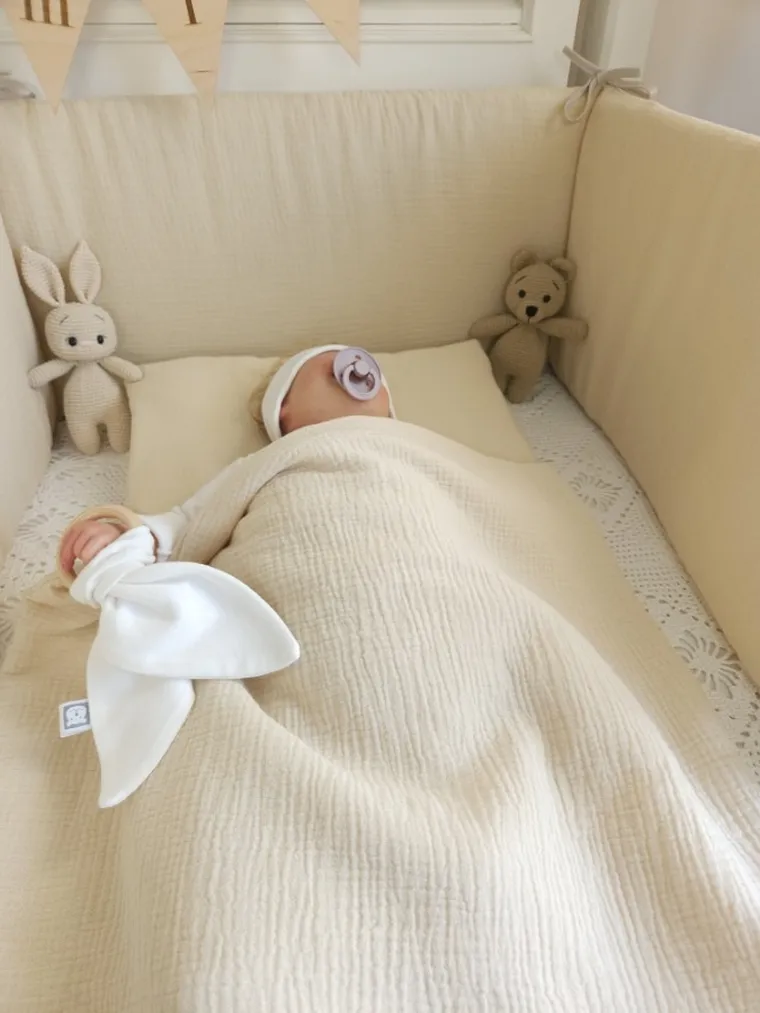 MimiNu, cearceaf cu elastic, din muselina, bej, 120-60 cm