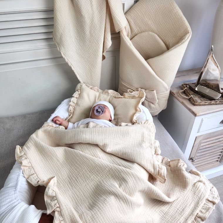 MimiNu, patura de infasat pentru bebelusi, din muselina, bej