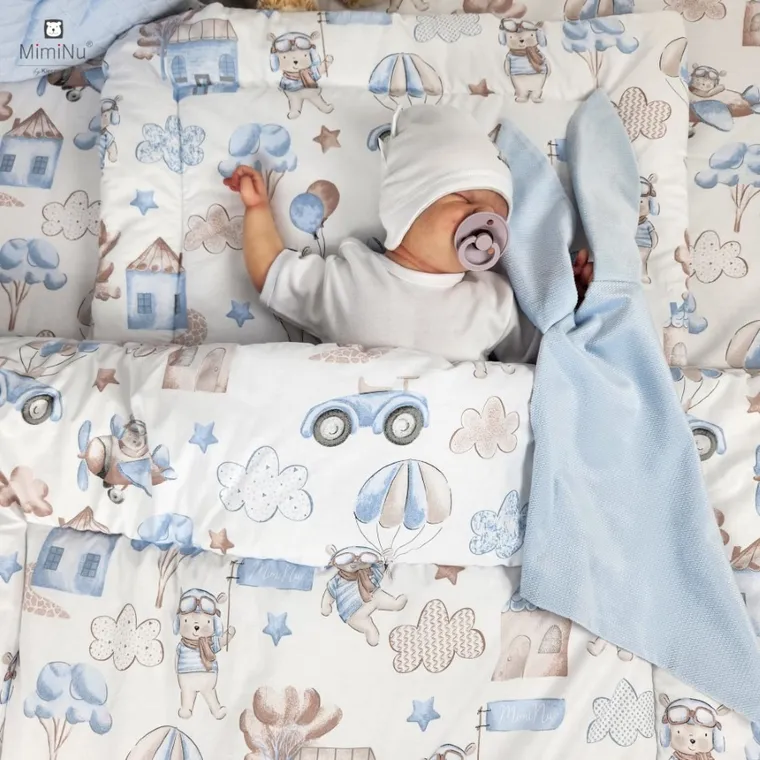 MimiNu, Piloti, set lenjerie de pat single cu umplutura, albastru, 100-135 cm