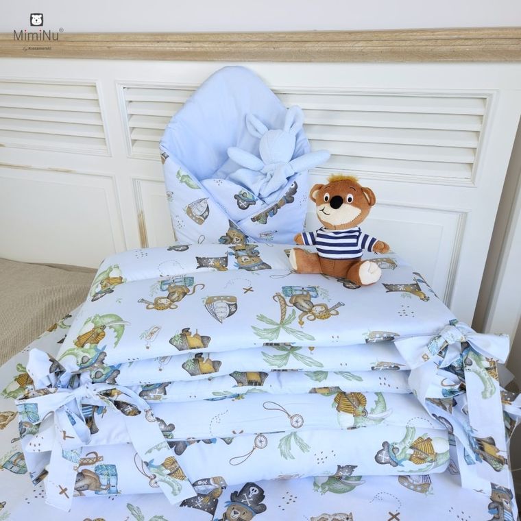 MimiNu, Pirati, set lenjerie de pat, 3 piese, albastru, 135-100 cm