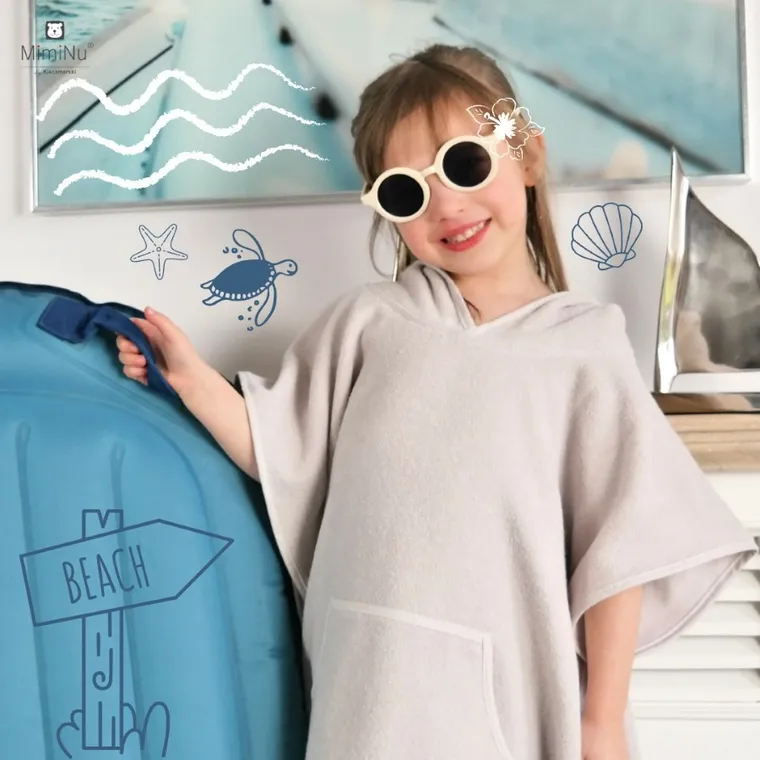 MimiNu, prosop tip poncho cu uscare rapida, cu buzunar, roz, 1-4 l.