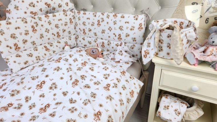 MimiNu, Rate, set lenjerie de pat single, bumbac, bej, 120-90 cm