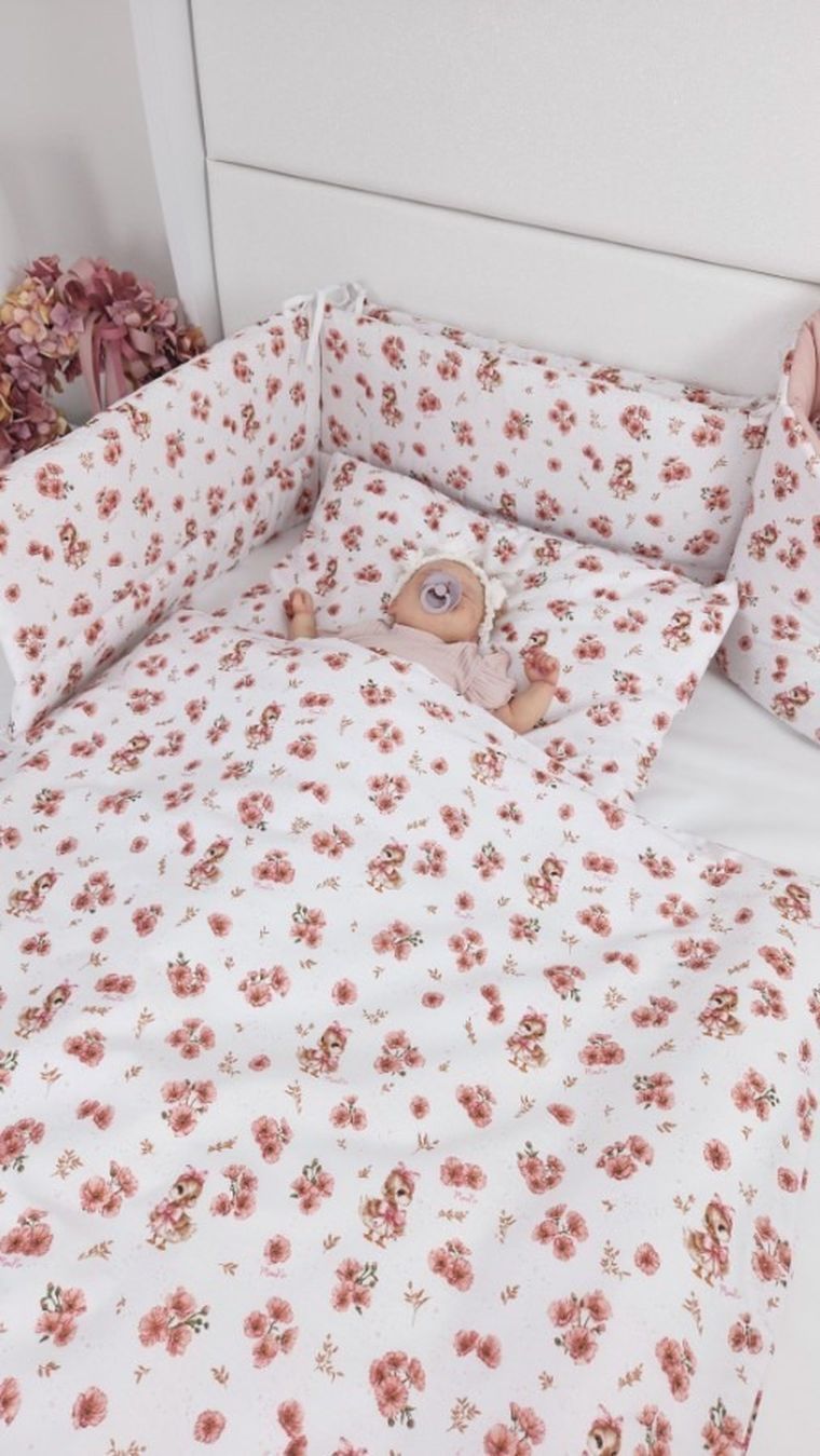 MimiNu, Ratuci, aparatori pentru patut din bumbac, 180-30 cm, roz