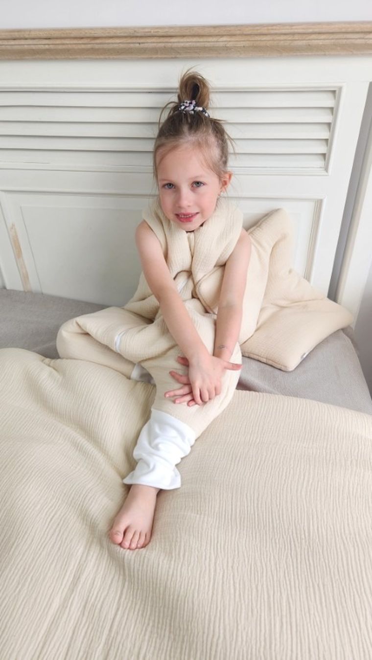 MimiNu, sac de dormit cu picioare, muselina, TOG 1.5-1.75, marime S, 1-2,5 ani, bej