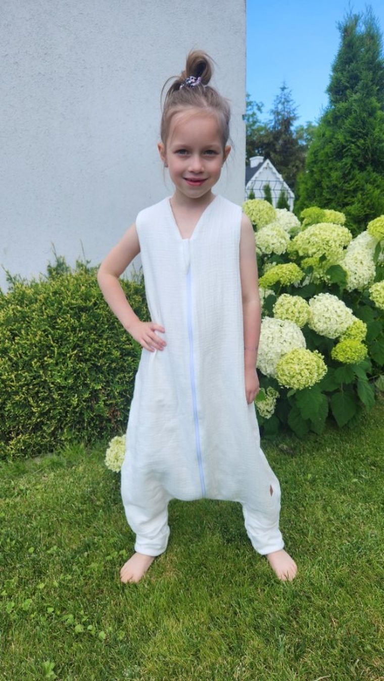 MimiNu, sac de dormit subtire de vara cu picioare, muselina, TOG 0.5, marime M, 2-6 ani, ecru