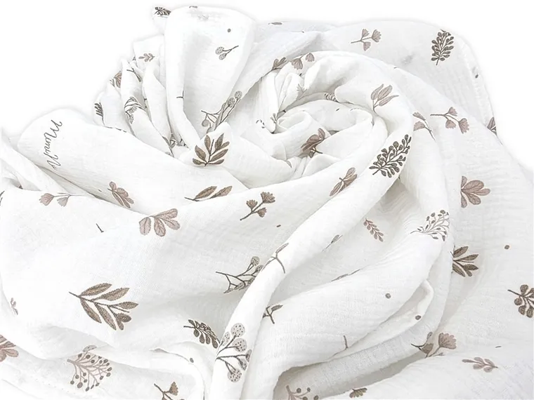 MimiNu, scutec din muselina, frunze bej, 120-120 cm