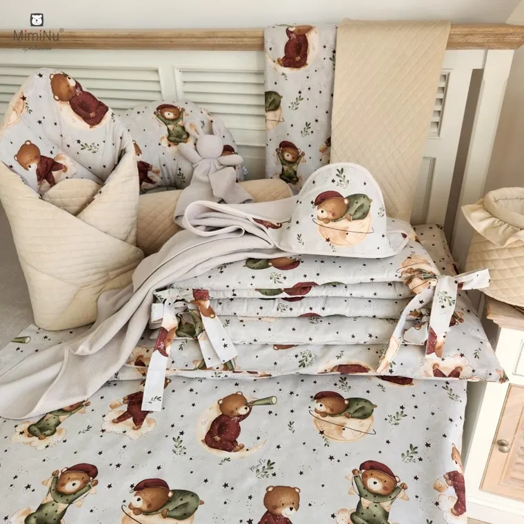 MimiNu, Ursulet pe luna, set lenjerie de pat single, 120-90 cm