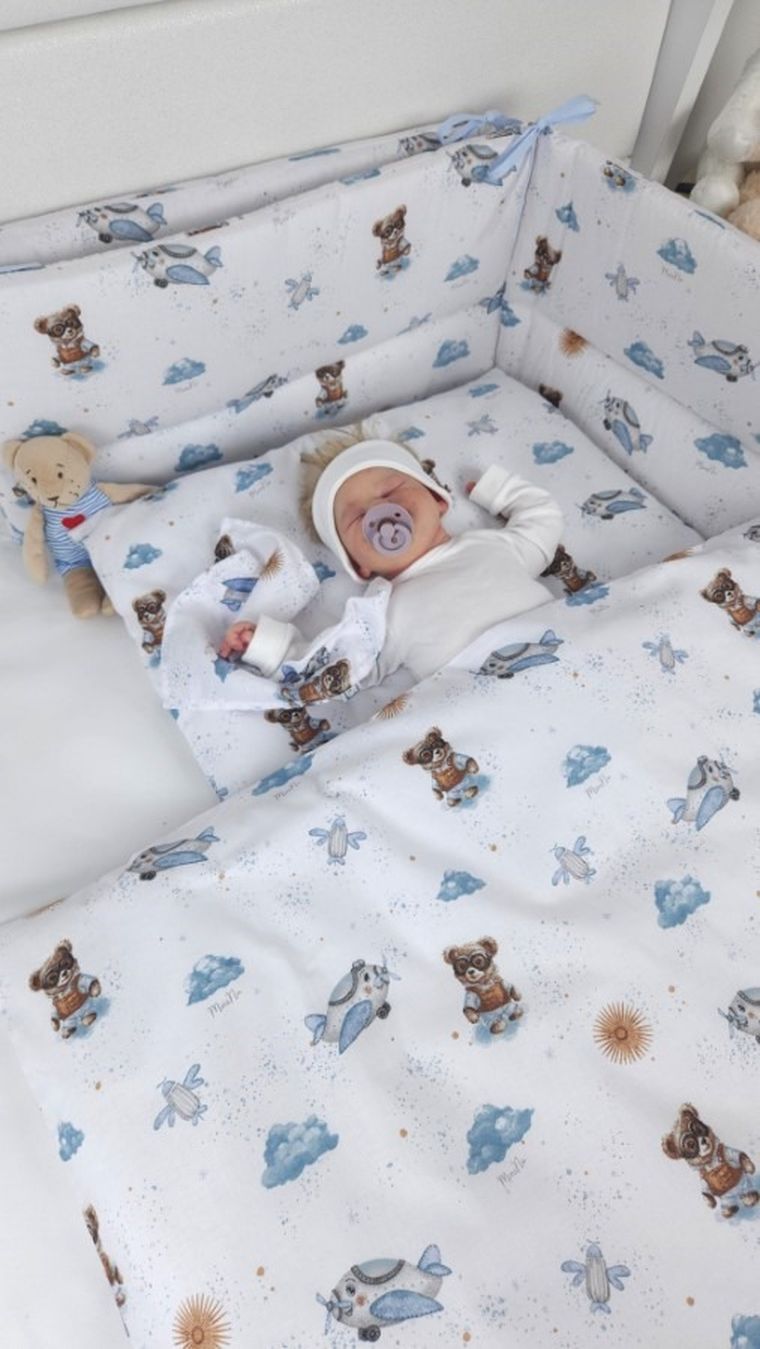 MimiNu, Ursuleti, aparatori pentru patut din bumbac, 180-30 cm, albastru