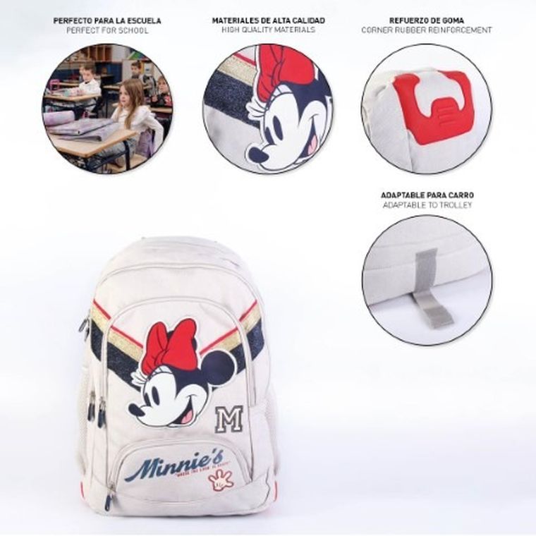 Minnie Mouse, rucsac pentru scoala cu 2 compartimente, ecru