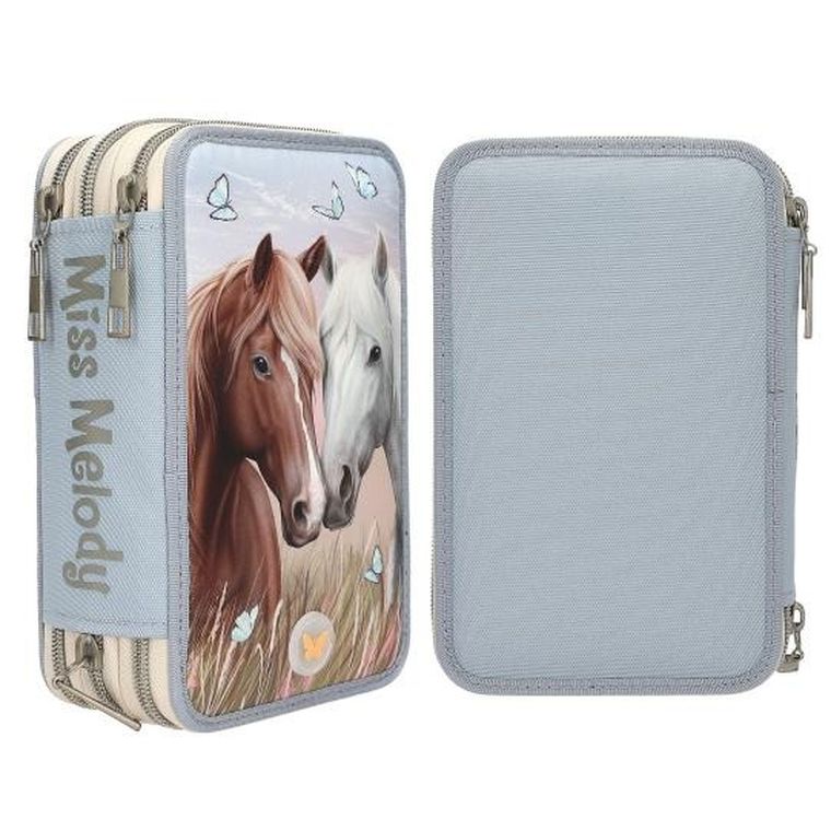 Miss Melody, penar triplu cu rechizite scolare, albastru LED