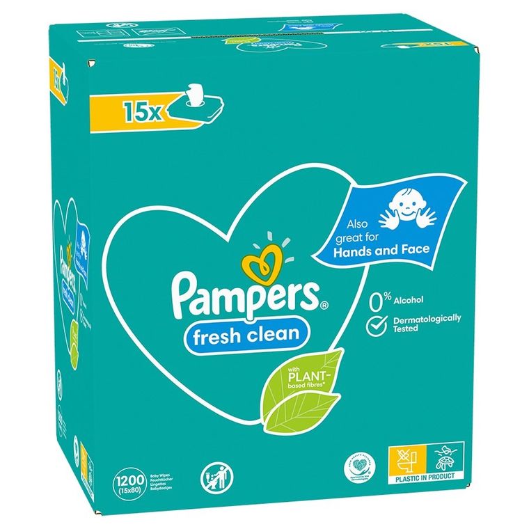 Pampers Fresh Clean, servetele umede, 15 pachete de 80 servetele, 1200 buc.