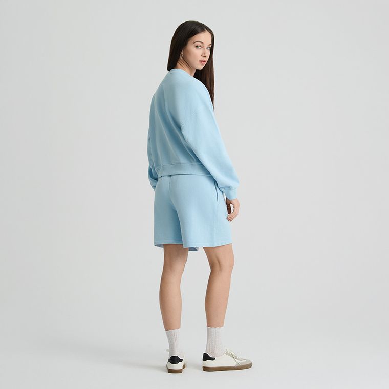 Pantaloni scurti loose albastri din bumbac pieptanat NOWEAR
