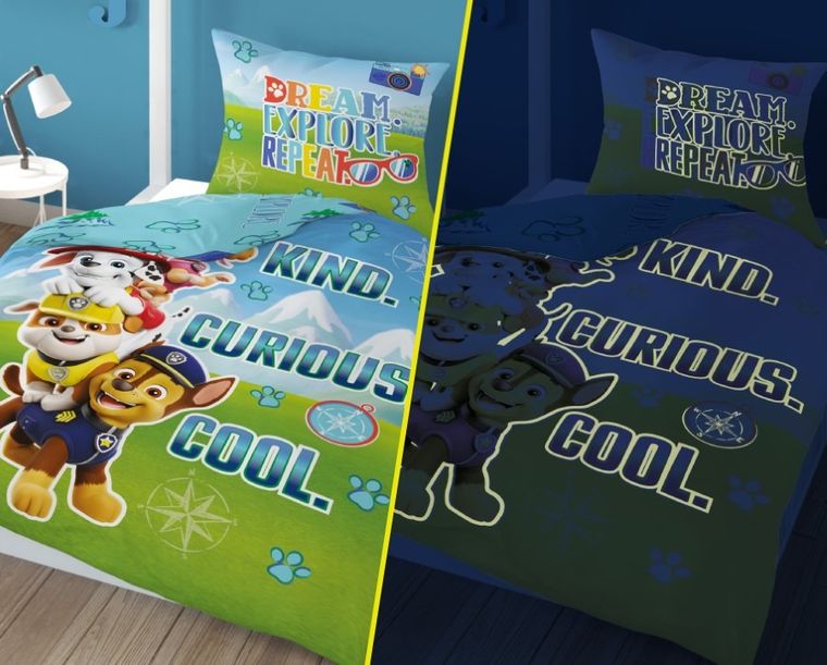 Paw Patrol, Fluo, set lenjerie de pat single, 160-200 cm