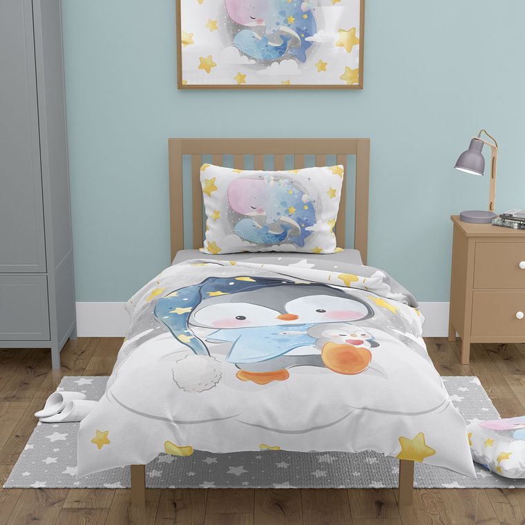 Pinguin, set lenjerie de pat single, 100-135 cm