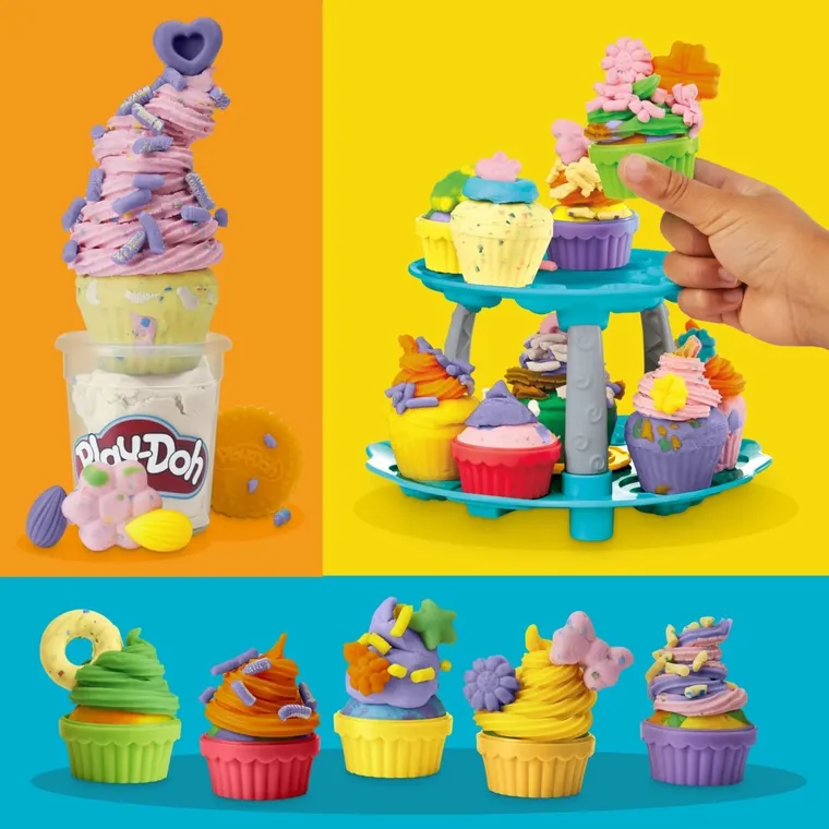 Play-Doh, Cupcake Tower, set creativ, 8 cutie cu plastilina