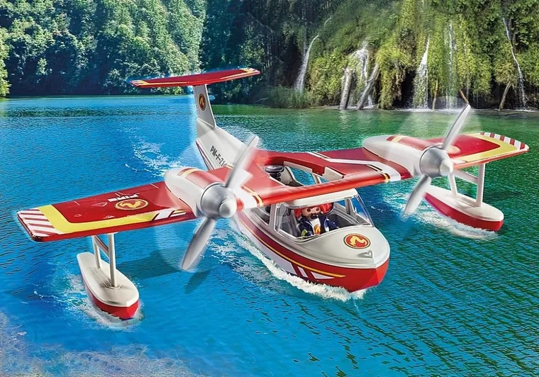 Playmobil, Action Heroes, Avion de pompieri cu functie de stingere a incendiului, 71463