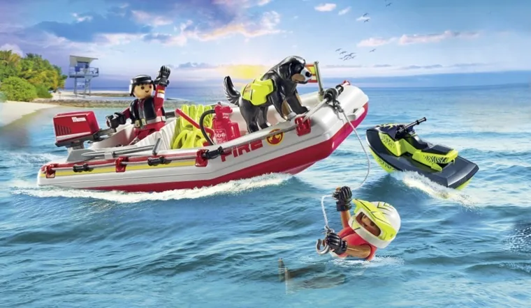 Playmobil, Action Heroes, Barca de pompieri cu jet ski, 71464