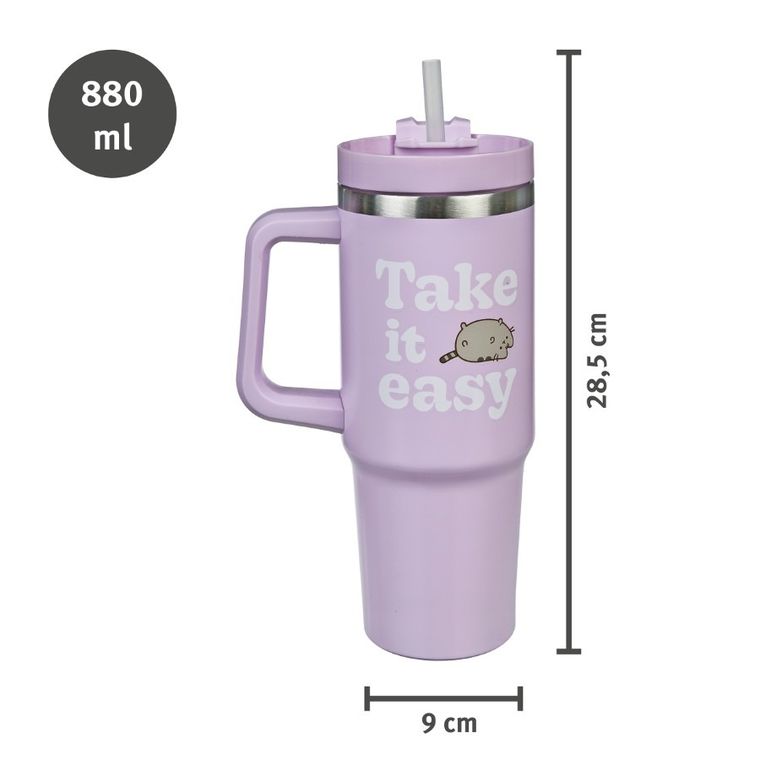 Pusheen, cana termica cu pai, 880 ml