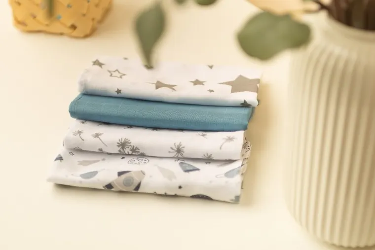 Sensillo, Scutec din muselina, Albastru, 35-35 cm, 4 buc.