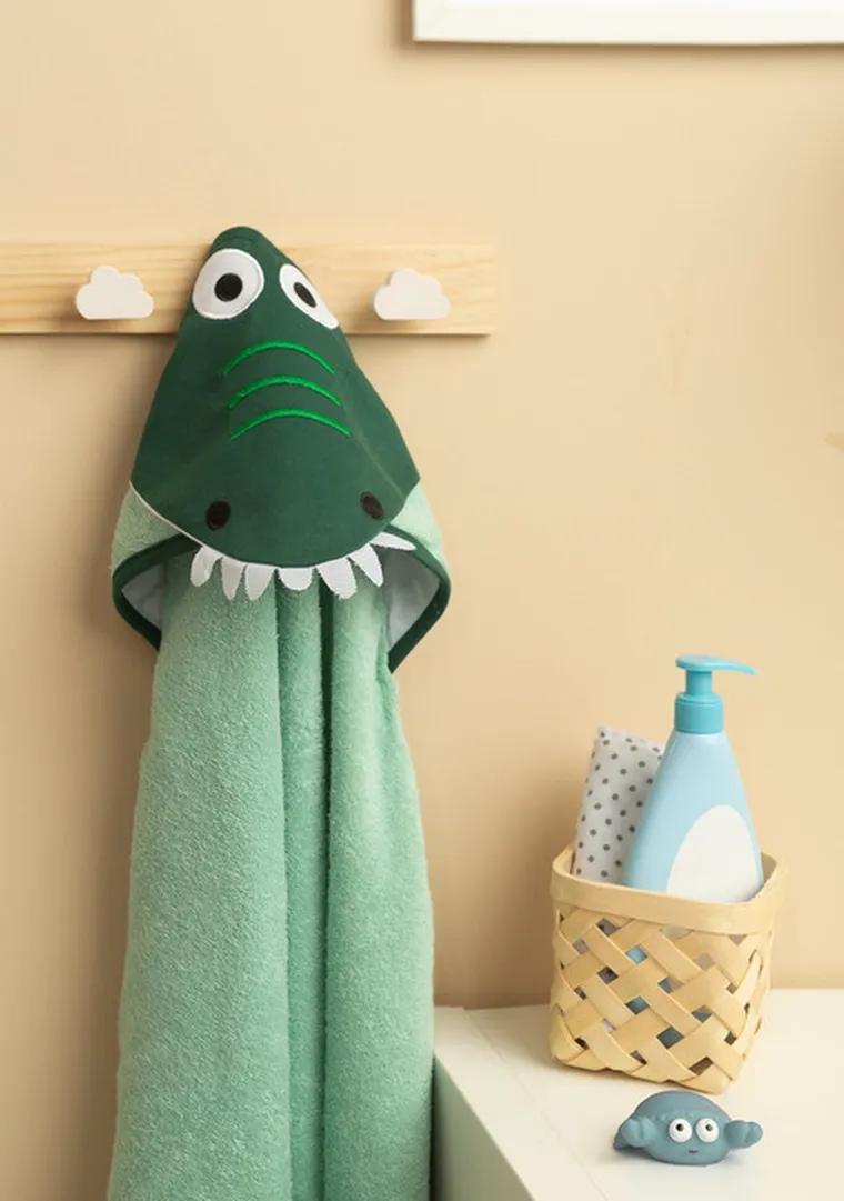 Sensillo, Water Friends, husa de baie moale cu aplicatie 3D, Crocodil, verde, 100-100 cm