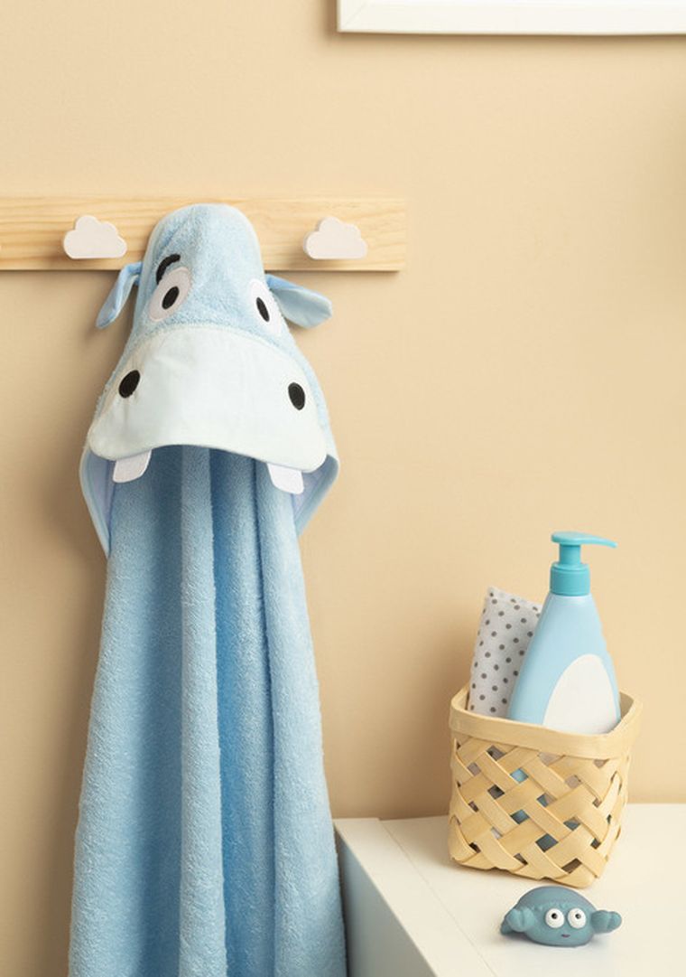 Sensillo, Water Friends, husa de baie moale cu aplicatie 3D, Hipopotam, albastru, 100-100 cm