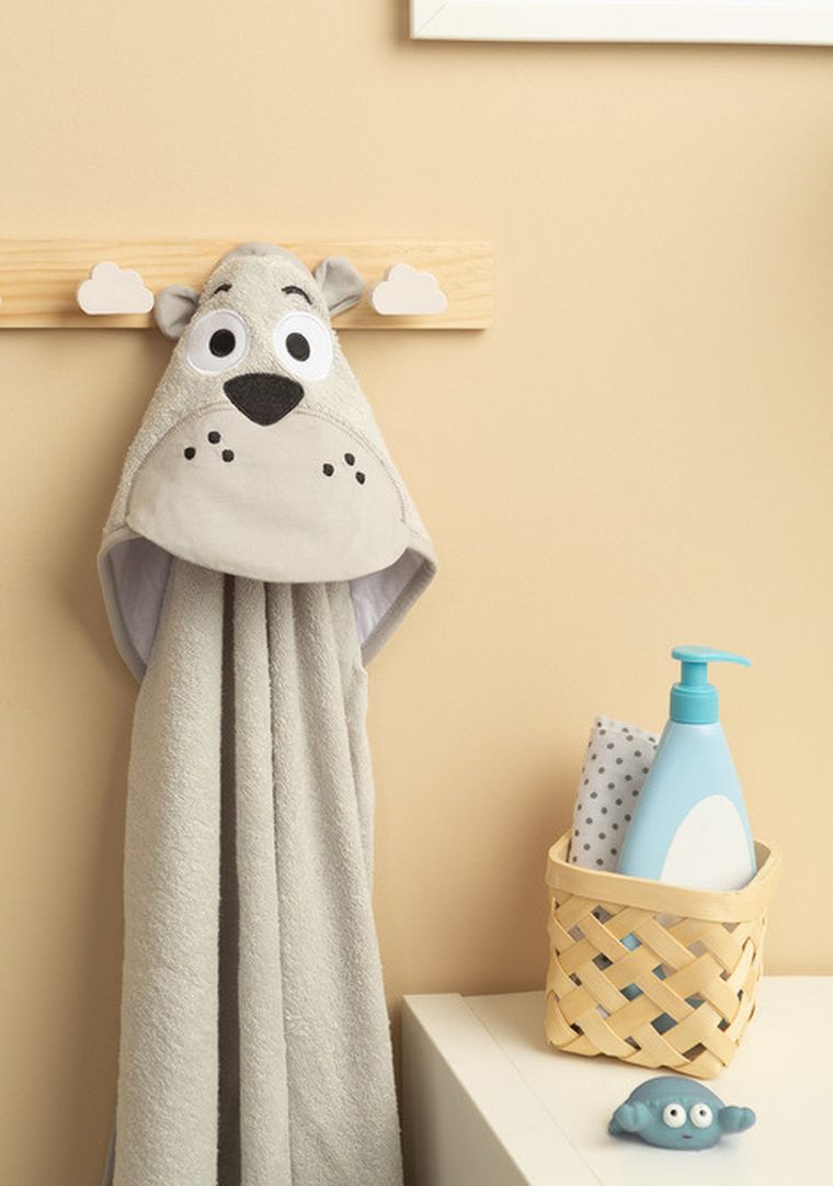 Sensillo, Water Friends, husa de baie moale cu aplicatie 3D, Ursulet, gri, 100-100 cm