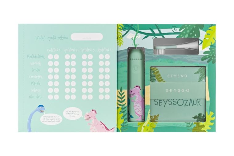 Seysso, Kids, Dinosaur, periuta de dinti sonica pentru copii, Coral, 0-3 ani