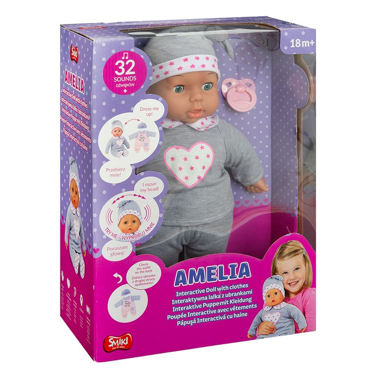 Smiki, Amelia, papusa bebelus interactiva cu hainute