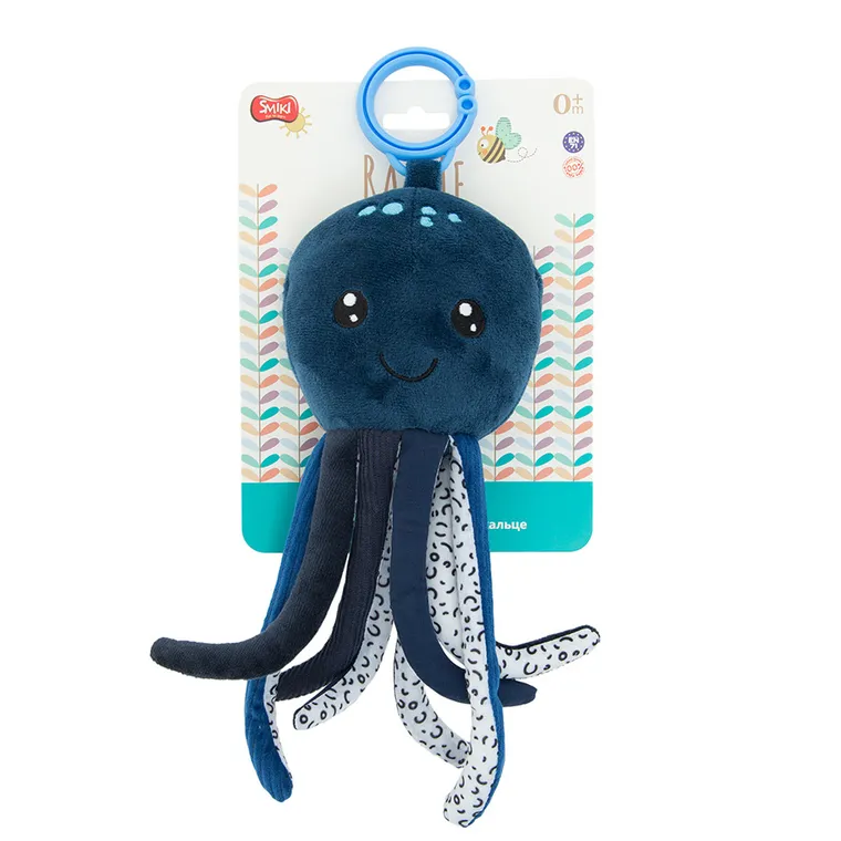 Smiki, Caracatita, jucarie de plus cu agatatoare, albastru, 24 cm
